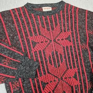 Vintage Campus Sweater Womens L Black Red Snowflake Nordic Dolman Batwing